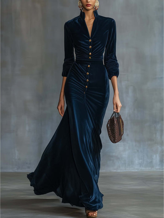 Women's Evening Dress - Button Front Event Style – Navy option – main product image