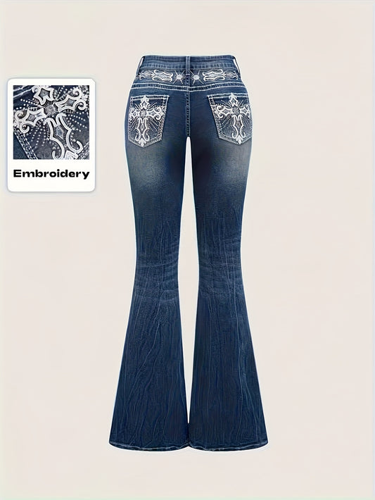 Women's Flare Jeans - Black Embroidered – Black option – main product image