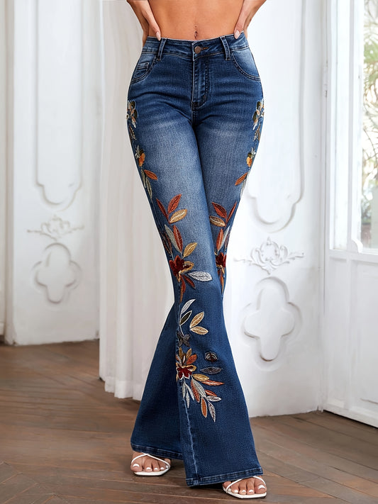 Women's Flare Jeans - Dark Blue Embroidered – Blue option – main product image