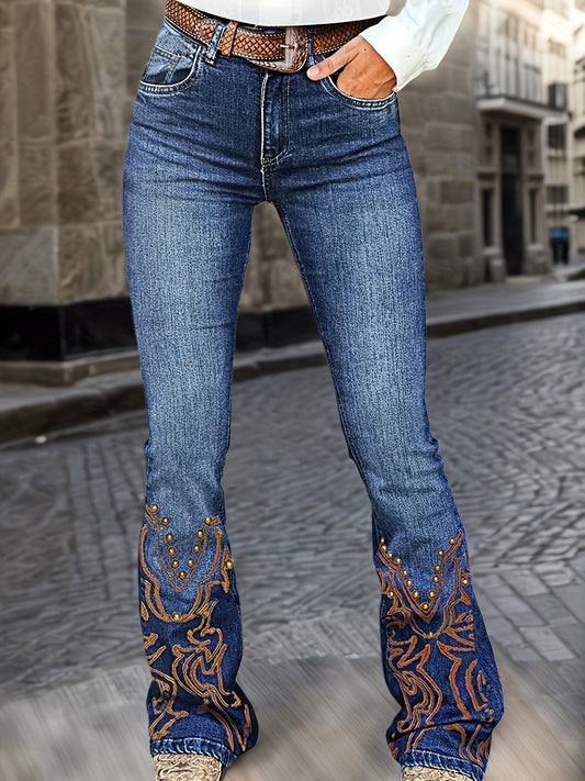 Women's Flare Jeans - Dark Blue Vintage Wash Stretch – Blue option – main product image