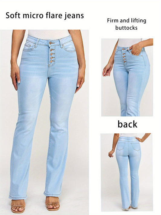 Women's Flare Jeans - Light Blue Button Detail – Blue option – main product image