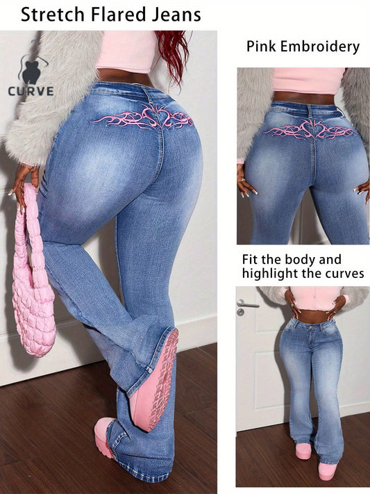 Women's Flare Jeans - Medium Blue Embroidered – Blue option – main product image