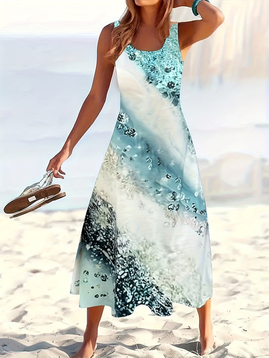 Women's Floral Crew Neck Maxi Casual Dress - Sleeveless – main product image