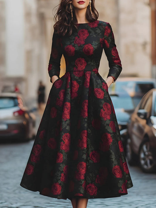 Women's Floral Evening Dress - Regular Fit – Black option – main product image
