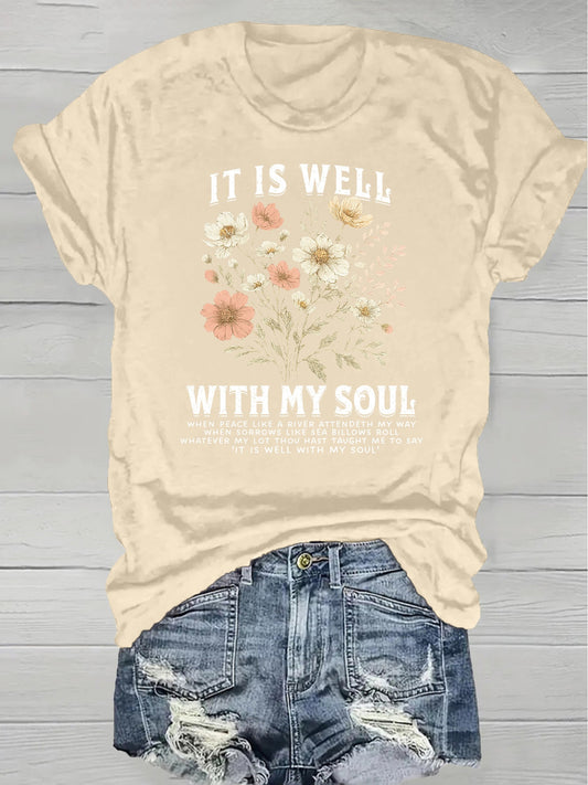 Women's Floral Graphic T-Shirt - Round Neck Short Sleeve – Grass Green / Orange – Green option – main product image