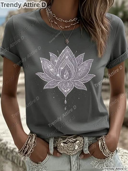 Women's Floral Graphic T-Shirt - Round Neck Short Sleeve – Pink 1 / Bright Red – Pink option – main product image