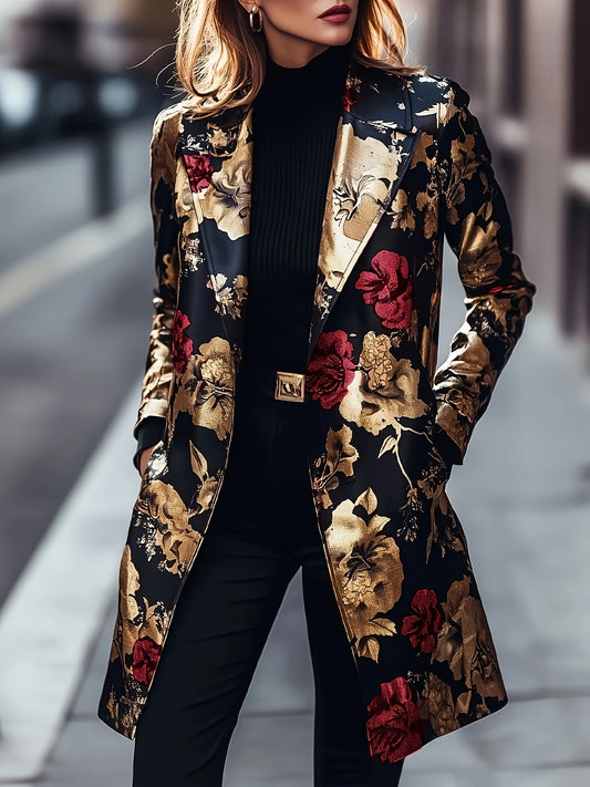 Women's Floral Longline Blazer - Single-Breasted Loose Fit – main product image