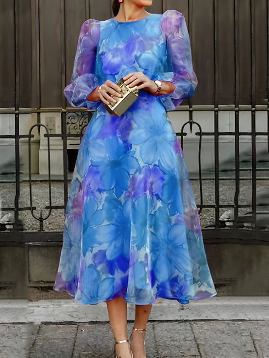Women's Floral Maxi Cocktail Dress - Long Sleeve Party Ready – Pink option – main product image