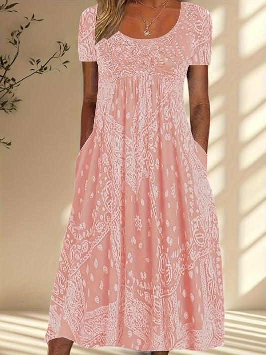 Women's Floral Maxi Vacation Dress - Pocket – Gray option – main product image
