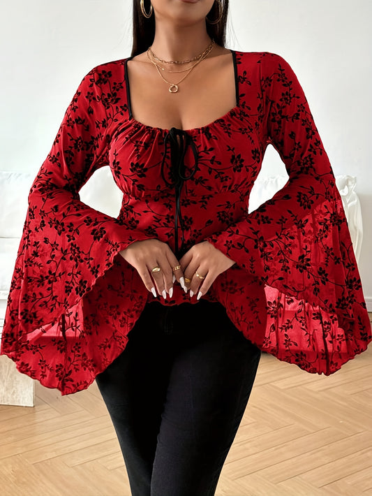 Women's Floral Print Blouse - Crew Neck Short Sleeve – Sizes 1XL–5XL – main product image