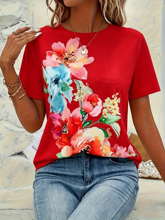 Women's Floral Print Blouse - Regular Fit – Crew Neck – White option – main product image