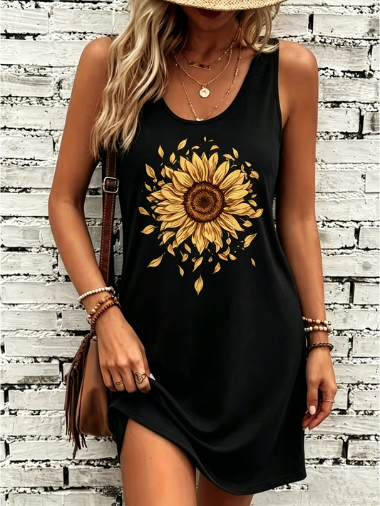 Women's Floral Print Dress - Classic Neckline – Black option – main product image