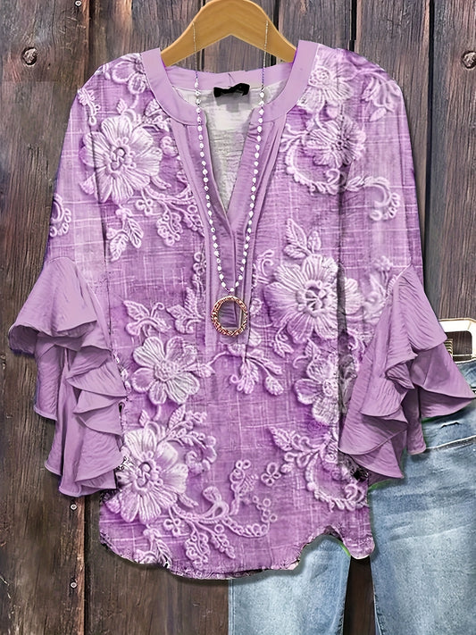 Women's Floral Print Shirt - Short Sleeve – Khaki option – main product image