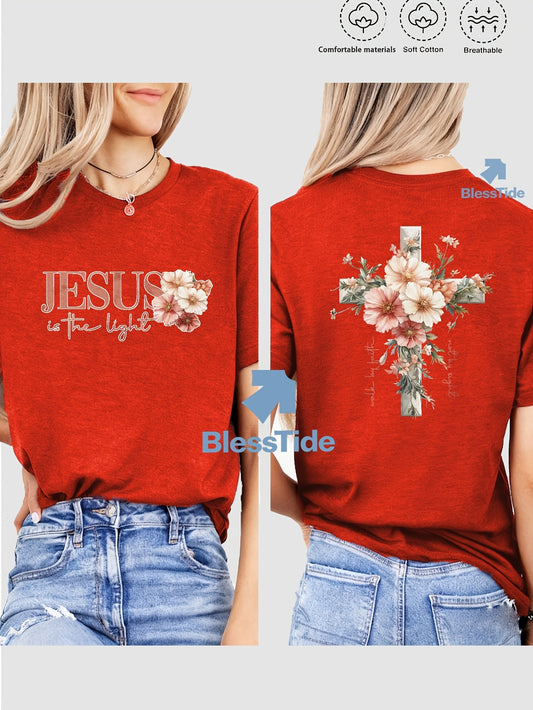 Women's Floral Print T-Shirt - Classic Neck Short Sleeve – main product image