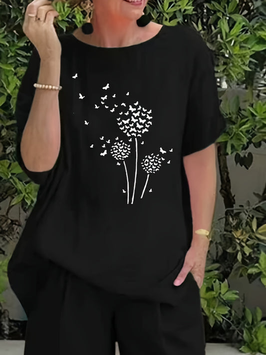 Women's Floral Print T-Shirt - Medium-Stretch Short Sleeve – Red option – main product image
