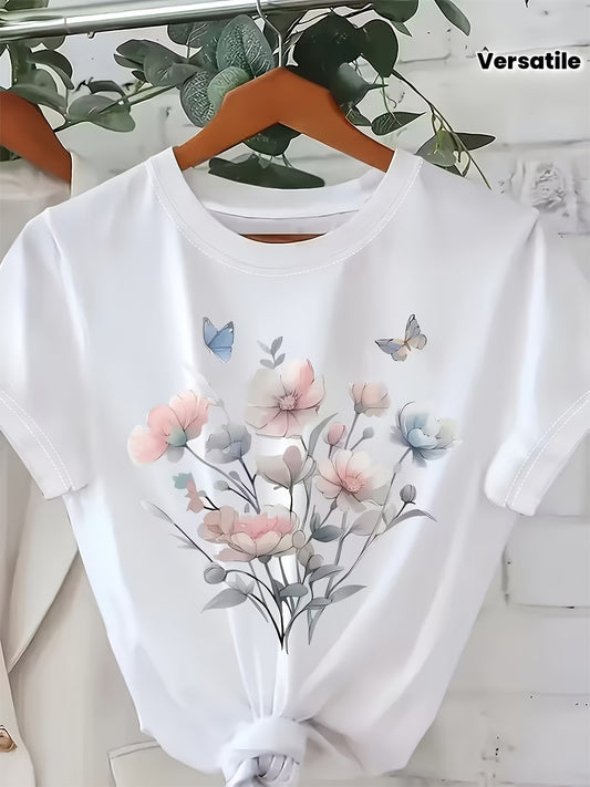 Women's Floral Print T-Shirt - Regular Fit – White – White option – main product image