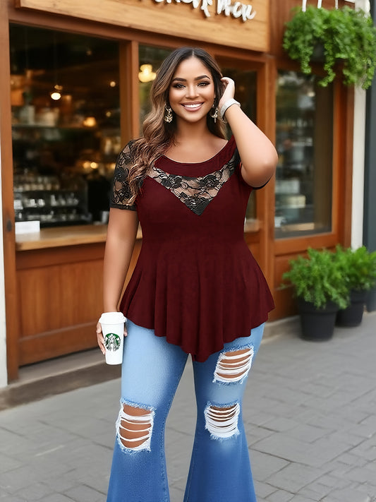Women's Floral Print Tunic - Crew Neck Short Sleeve – main product image