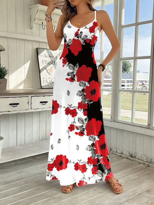 Women's Floral V-Neck Maxi A-Line Dress – main product image