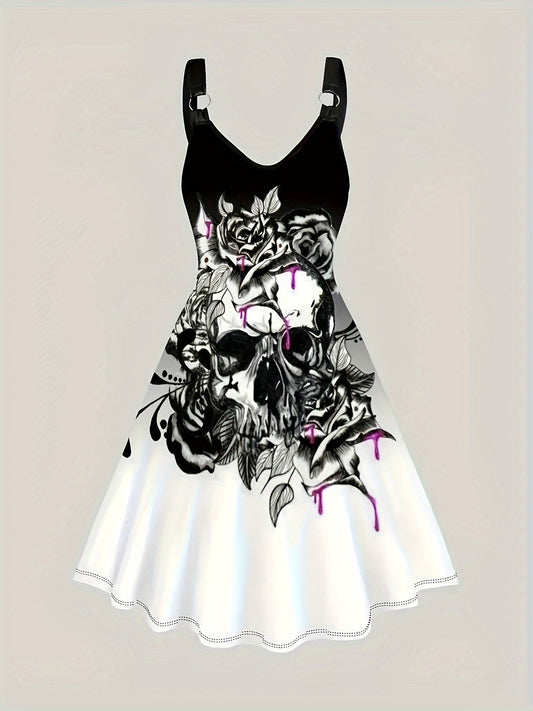 Women's Floral V-Neck Midi Casual Dress - Sleeveless – Black option – main product image