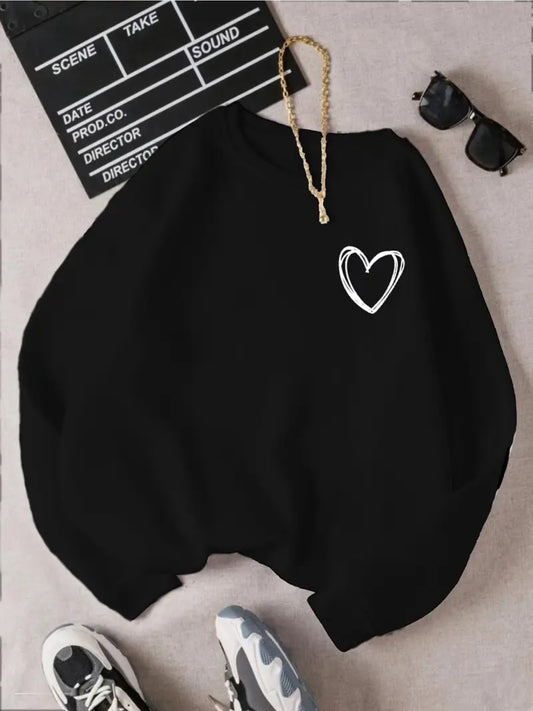 Women's Graphic Crewneck Sweatshirt - Regular Fit Crew Neck – Black Graphic Design 95685 – Black option – main product image