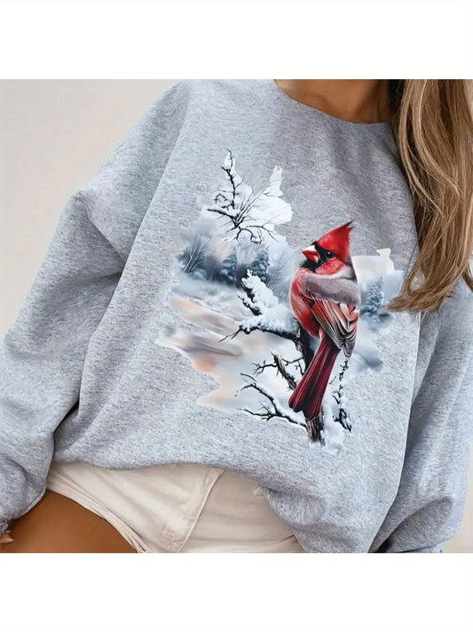 Women's Graphic Crewneck Sweatshirt - Regular Fit Crew Neck – Light Grey Graphic Design 41413 – Grey option – main product im