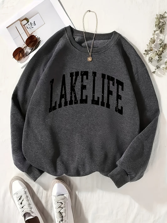 Women's Graphic Crewneck Sweatshirt - Regular Fit Crew Neck – White Graphic Design 64613 – main product image