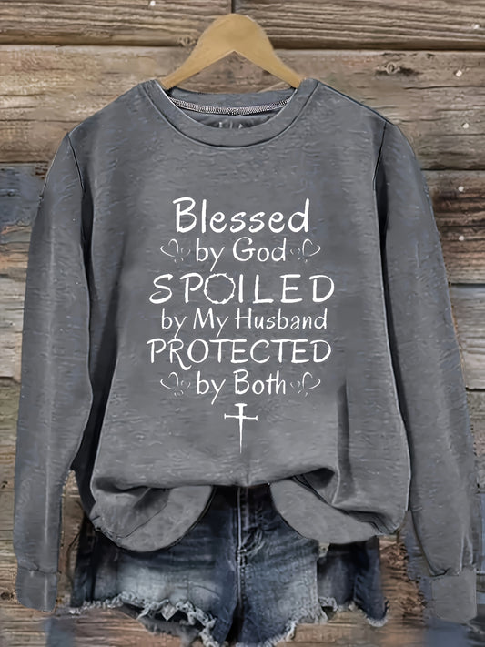 Women's Graphic Crewneck Sweatshirt - Relaxed Fit Crew Neck – Grey / White – Grey option – main product image