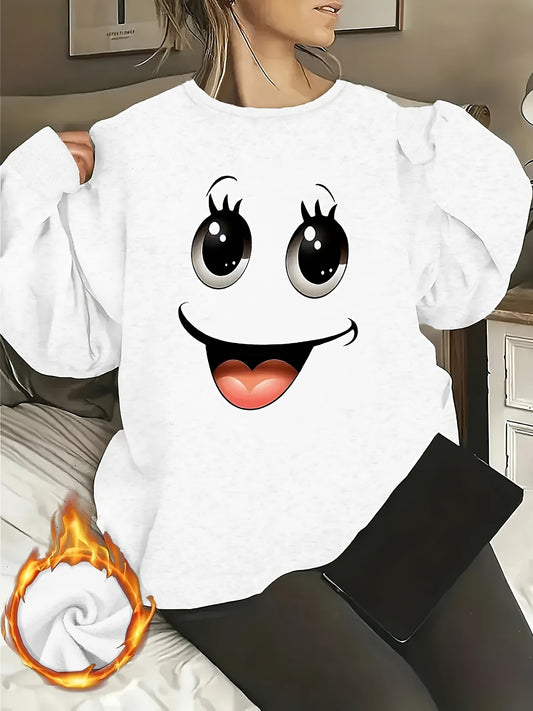 Women's Graphic Crewneck Sweatshirt - Relaxed Fit Crew Neck – White / Grey – White option – main product image