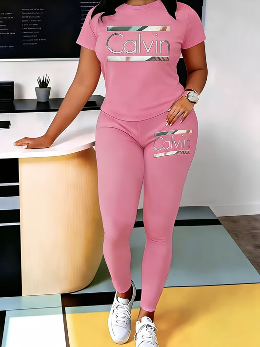 Women's Graphic Dress and Pants Set - Short Sleeve Two-Piece – Black option – main product image