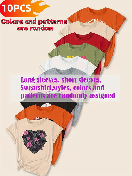 Women's Graphic Print T-Shirt - 10-Pack Round Neck Short Sleeve – Regular fit – main product image
