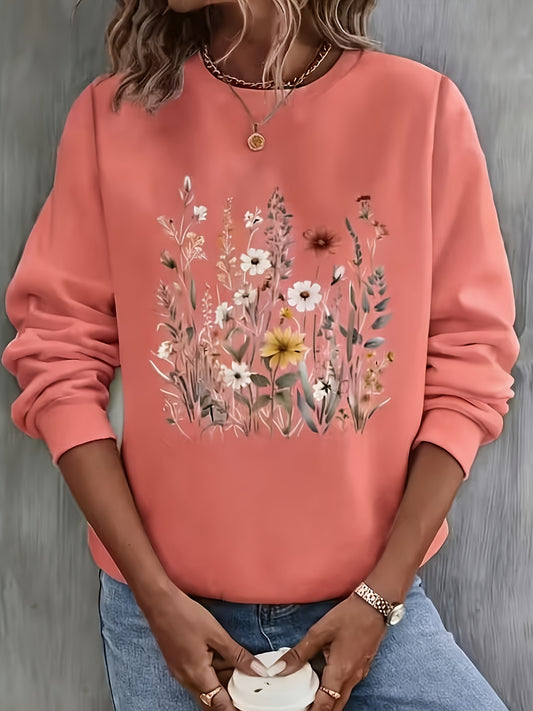 Women's Graphic Print T-Shirt - Crew Neck Long Sleeve – Pink – main product image