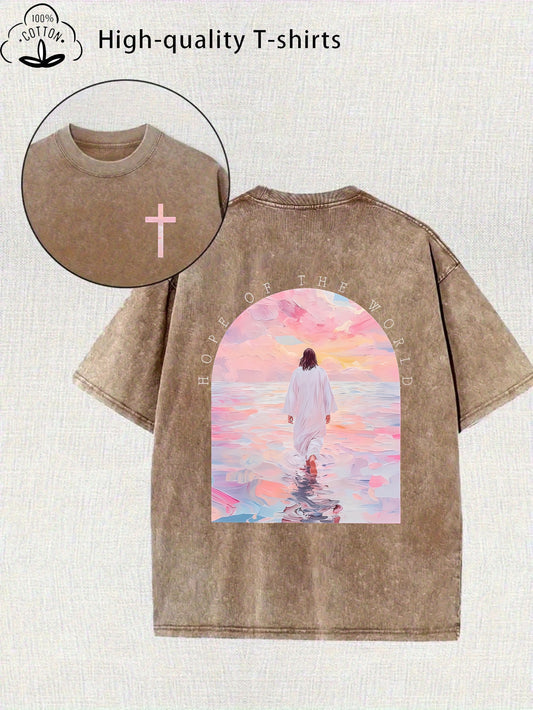 Women's Graphic Print T-Shirt - Crew Neck Short Sleeve – Apricot – main product image