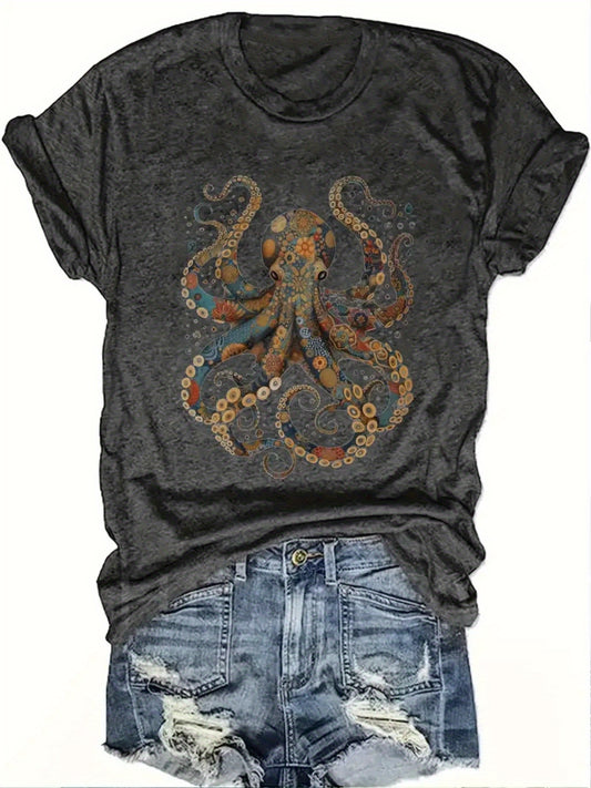Women's Graphic Print T-Shirt - Crew Neck Short Sleeve – Dark Gray / 4-Variant Selection – Gray option – main product image