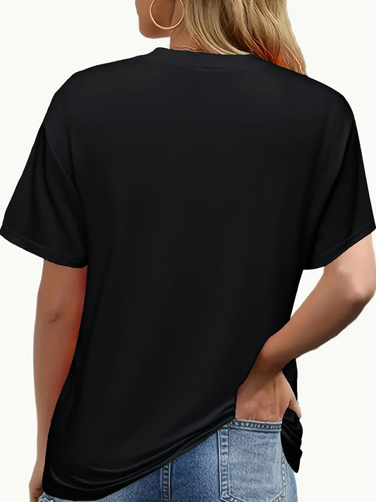 Women's Graphic Print T-Shirt - Crew Neck Short Sleeve – Dark Gray / Black – main product image