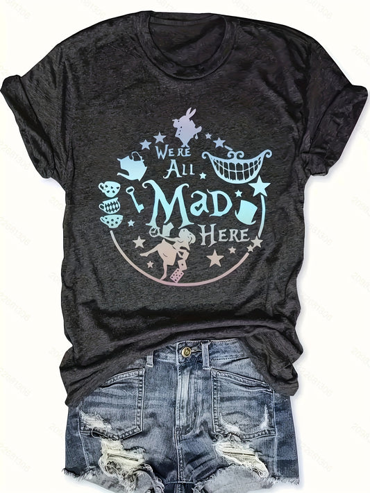 Women's Graphic Print T-Shirt - Crew Neck Short Sleeve Dark Gray – Dark Gray Graphic Design 54885 – Gray option – main produc