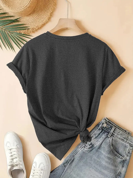 Women's Graphic Print T-Shirt - Crew Neck Short Sleeve – Grey – main product image