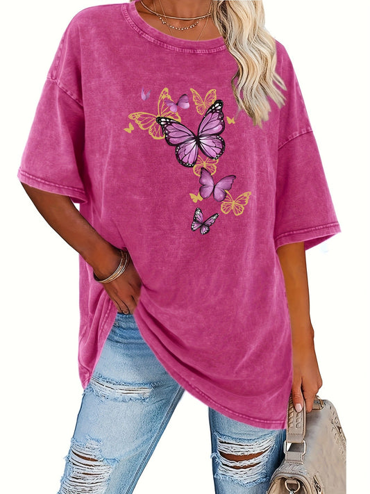Women's Graphic Print T-Shirt - Crew Neck Short Sleeve Retro Wash Rose Red Design – Red option – main product image