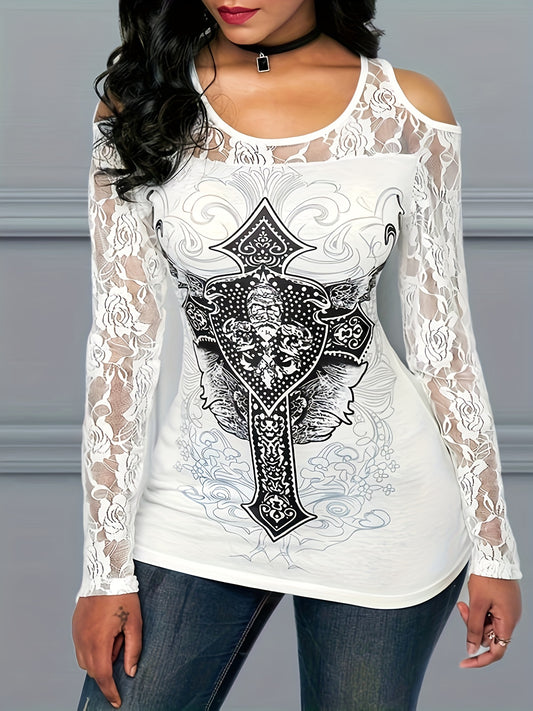 Women's Graphic Print T-Shirt - Round Neck Long Sleeve – main product image