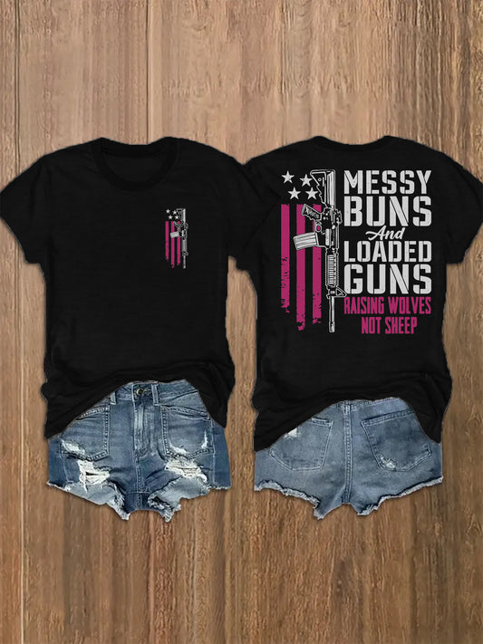 Women's Graphic Print T-Shirt - Round Neck Short Sleeve – Black Graphic Design 92293 – Black option – main product image