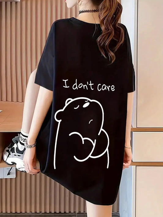 Women's Graphic Print T-Shirt - Round Neck Short Sleeve – Black / White – Black option – main product image
