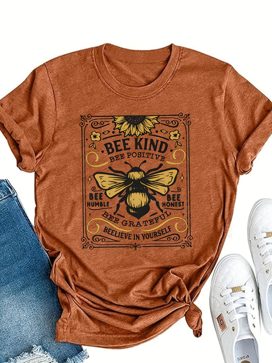 Women's Graphic Print T-Shirt - Round Neck Short Sleeve – Brown – Brown option – main product image