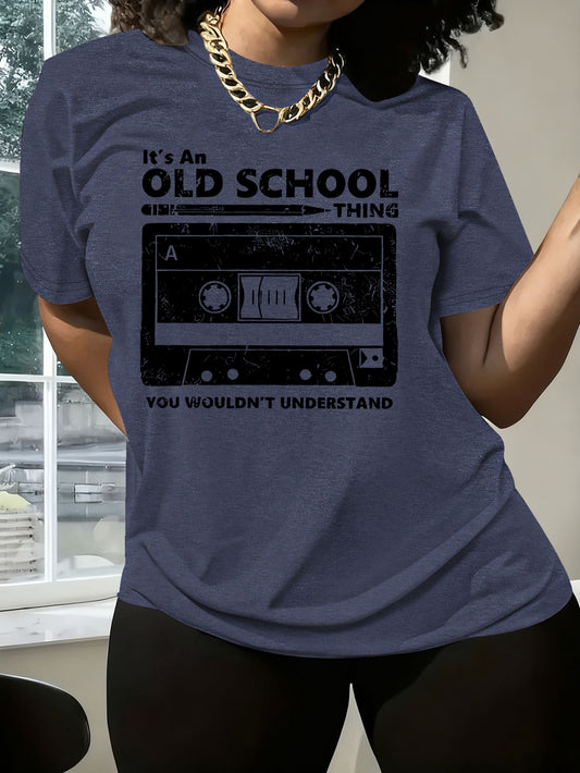 Women's Graphic Print T-Shirt - Round Neck Short Sleeve – Navy Color Knit – Navy option – main product image