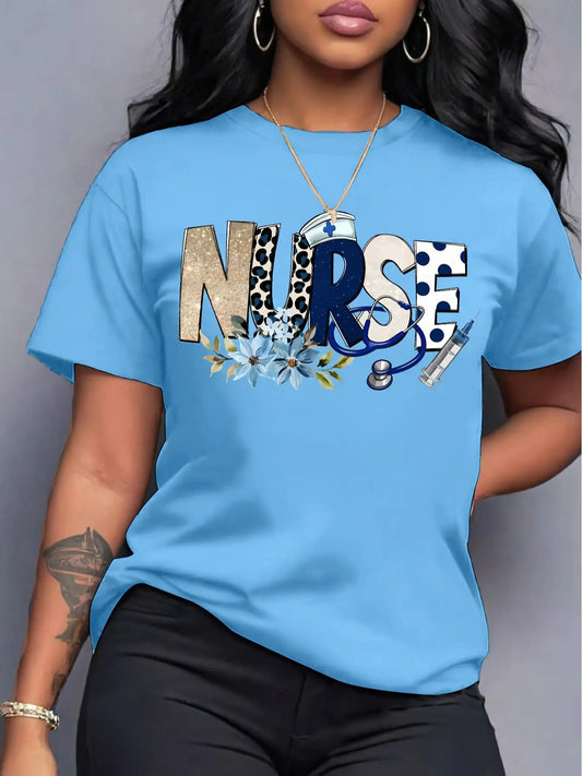 Women's Graphic Print T-Shirt - Round Neck Short Sleeve – Pink Color / Purple – main product image