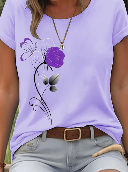 Women's Graphic Print T-Shirt - Round Neck Short Sleeve – Purple – Purple option – main product image