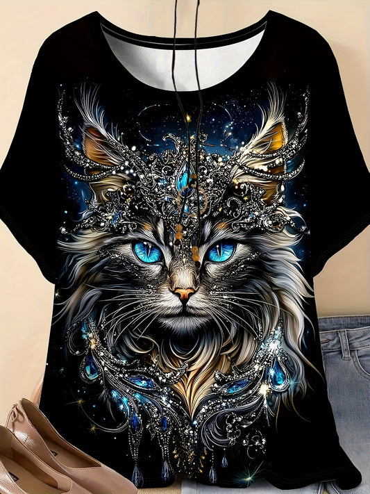 Women's Graphic Print T-Shirt - Round Neck Short Sleeve – Sizes 0XL–5XL / 5-Variant Selection – Black option – main product i