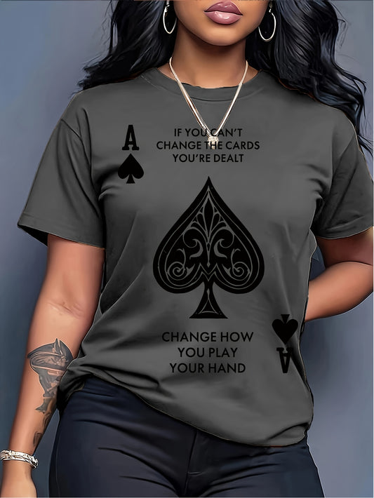 Women's Graphic Print T-Shirt - Round Neck Short Sleeve Spade Graphic – White option – main product image