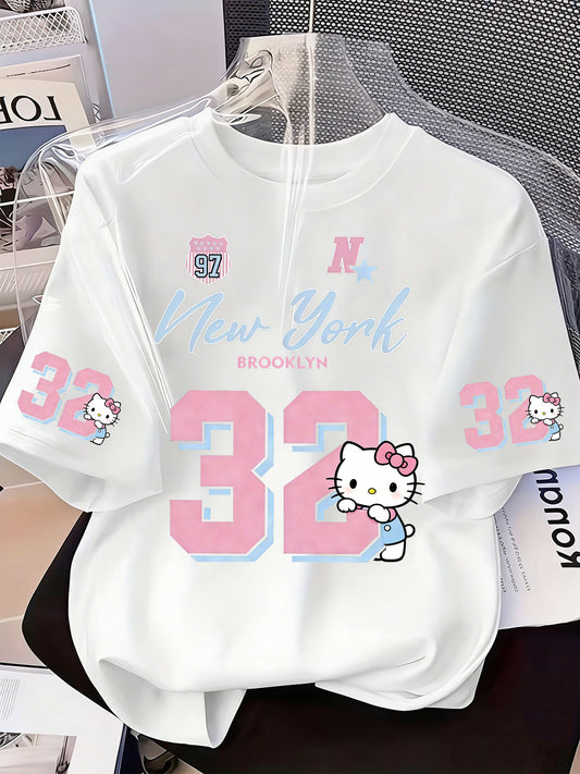 Women's Graphic Print T-Shirt - Round Neck Short Sleeve – White Graphic Design 12837 – White option – main product image