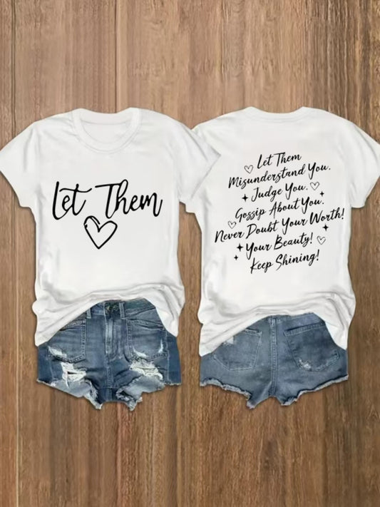 Women's Graphic Print T-Shirt - Round Neck Short Sleeve – White Graphic Design 68005 – White option – main product image