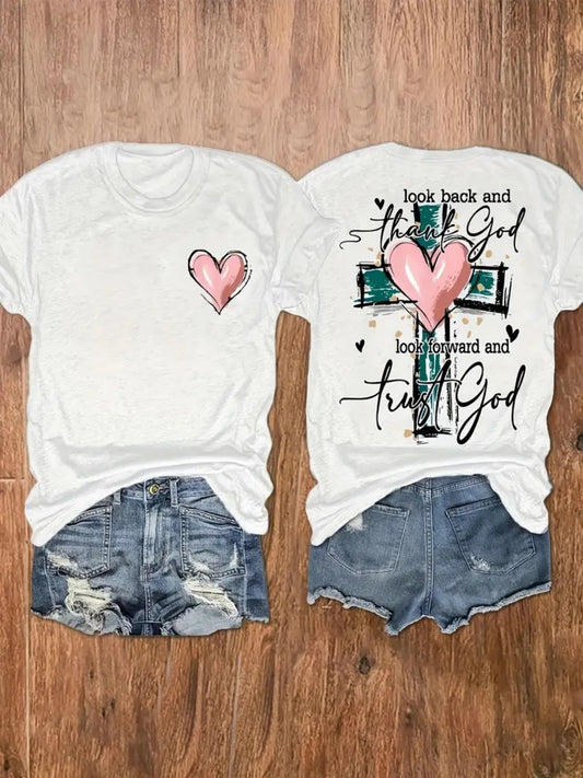 Women's Graphic Print T-Shirt - Round Neck Short Sleeve – White Graphic Design 13253 – White option – main product image