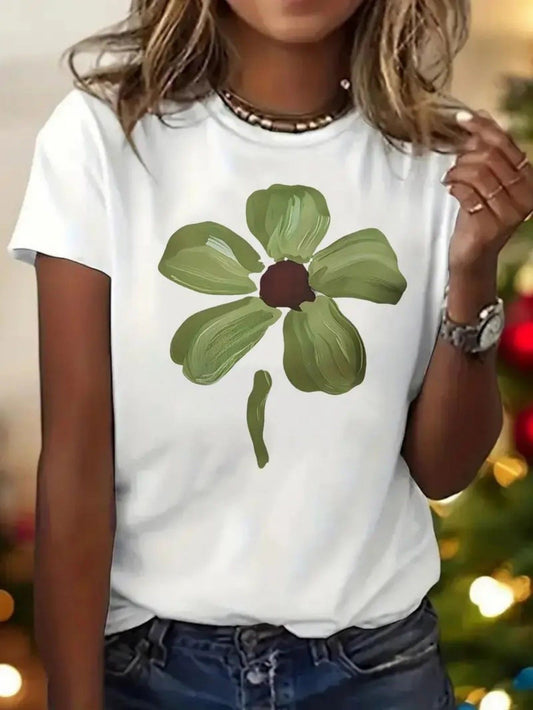 Women's Graphic Print T-Shirt - Round Neck Short Sleeve – White Graphic Design 36997 – White option – main product image